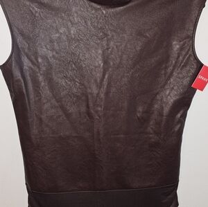 NWT Spanx Mock Neck Foux Leather Sleeveless Bodysuit, Brown Womens Size XL